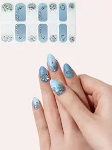 Miếng dán móng tay giả đá cẩm thạch đính đá 3D mới, màu xanh mờ. - Nhiều màu - Xem 1