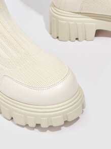 CUCCOO BASICS Women Shoes Fashion Knit Detail Slip Over Knee On White Sock Boots - Beige - View 3