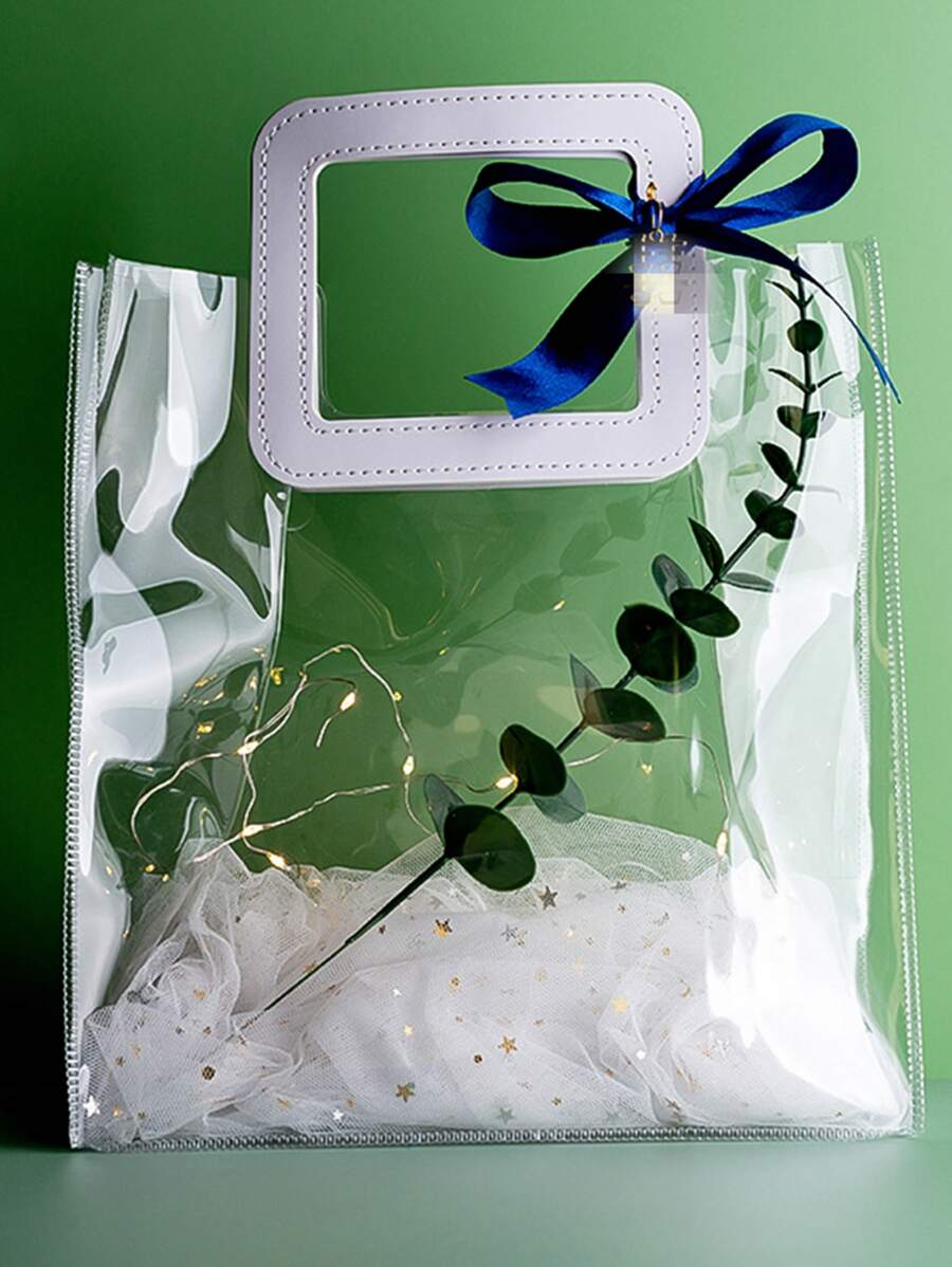 1pc Clear Gift Bag, Portable Flower Wrapping Bag For Party - Clear - View 1