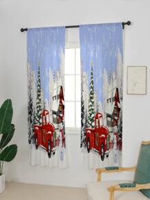 Christmas Car & Tree Print Single Panel Curtain - Multicolor - View 4
