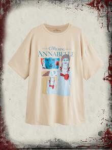 WB Horror | ROMWE Camiseta figura con estampado de letra - Albaricoque - Ver 6