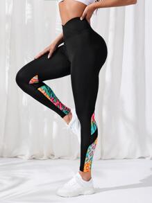 Yoga Trendy 豹紋印花收復運動打底褲 - 黑色 - 查看 2