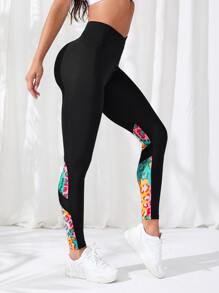 Yoga Trendy 豹紋印花收復運動打底褲 - 黑色 - 查看 3