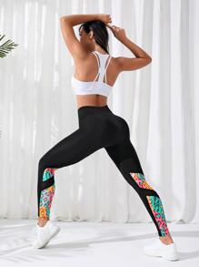 Yoga Trendy 豹紋印花收復運動打底褲 - 黑色 - 查看 5