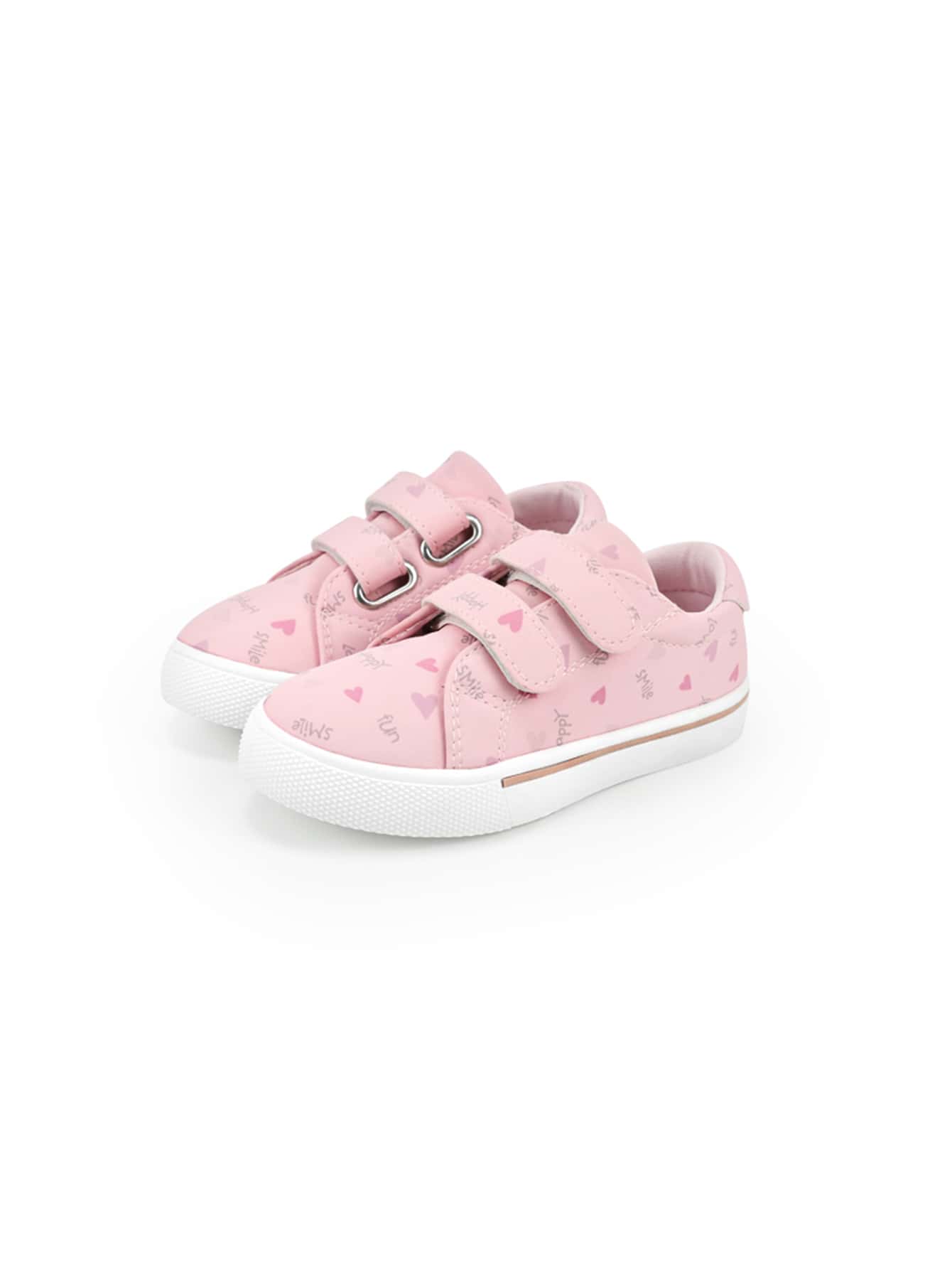 Girls Heart & Letter Graphic Hook-and-loop Fastener Skate Shoes - Pink - View 1