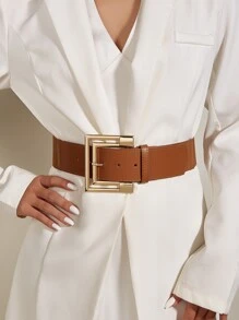 1 件加大码 XXL 金属扣弹性腰带，适合休闲西装、连衣裙、派对、日常通勤 - 棕色 - 查看 2