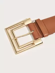 1 件加大码 XXL 金属扣弹性腰带，适合休闲西装、连衣裙、派对、日常通勤 - 棕色 - 查看 4