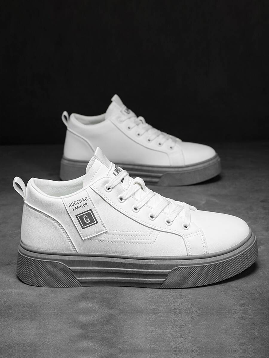 Hombres Zapatillas de skate con diseño de parche de letra con cordón delantero - Blanco - Ver 1