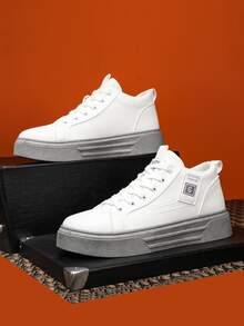 Hombres Zapatillas de skate con diseño de parche de letra con cordón delantero - Blanco - Ver 5