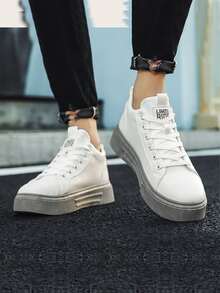 Hombres Zapatillas de skate con diseño de parche de letra con cordón delantero - Blanco - Ver 2