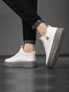 Hombres Zapatillas de skate con diseño de parche de letra con cordón delantero - Blanco - Ver 4