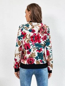 SHEIN Tall Floral Print Zip Up Bomber Jacket - Multicolor - View 2