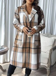 SHEIN LUNE Plus Plaid Dual Pocket Lapel Neck Overcoat - Multicolor - View 5