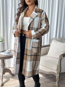 SHEIN LUNE Plus Plaid Dual Pocket Lapel Neck Overcoat - Multicolor - View 6