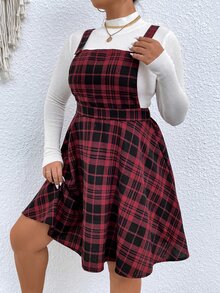 SHEIN Unity Plus Plaid Print Pinafore Dress Without Tee - Multicolor - View 3
