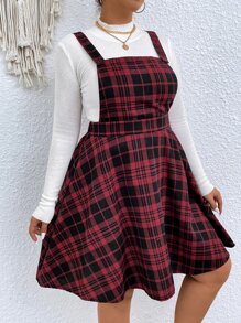 SHEIN Unity Plus Plaid Print Pinafore Dress Without Tee - Multicolor - View 6