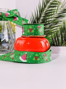 1roll Christmas Hat & Candy Cane Pattern Gift Ribbon - Green - View 1