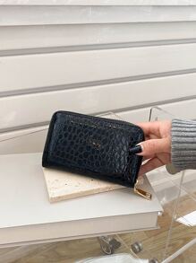 Crocodile Embossed Zipper Slim Portable Cash White-Collar Workers For Female College Work Business Commute Office For Anniversary For Couple For Birthday Gift On Valentine Day Gift Gift For Women Wallet Purse Wallet Long Wallet - Black - View 2