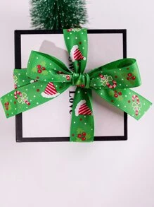1roll Christmas Hat & Candy Cane Pattern Gift Ribbon - Green - View 2