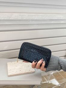 Crocodile Embossed Zipper Slim Portable Cash White-Collar Workers For Female College Work Business Commute Office For Anniversary For Couple For Birthday Gift On Valentine Day Gift Gift For Women Wallet Purse Wallet Long Wallet - Black - View 3