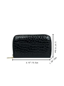 Crocodile Embossed Zipper Slim Portable Cash White-Collar Workers For Female College Work Business Commute Office For Anniversary For Couple For Birthday Gift On Valentine Day Gift Gift For Women Wallet Purse Wallet Long Wallet - Black - View 4
