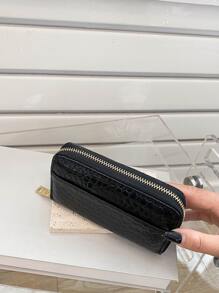 Crocodile Embossed Zipper Slim Portable Cash White-Collar Workers For Female College Work Business Commute Office For Anniversary For Couple For Birthday Gift On Valentine Day Gift Gift For Women Wallet Purse Wallet Long Wallet - Black - View 5
