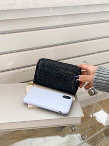 Crocodile Embossed Zipper Slim Portable Cash White-Collar Workers For Female College Work Business Commute Office For Anniversary For Couple For Birthday Gift On Valentine Day Gift Gift For Women Wallet Purse Wallet Long Wallet - Black - View 8