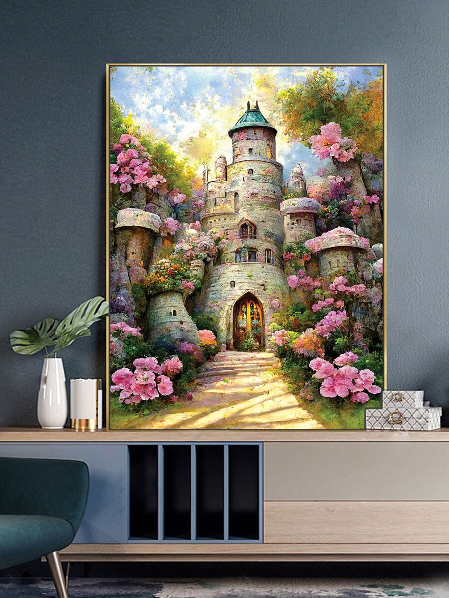 Lâu đài in tranh kim cương tự làm không có khung - Nhiều màu - Xem 1