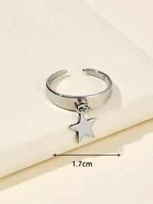 Onelike 1 pieza Anillo de acero inoxidable dorado amarillo con patrón de estrellas y luna ajustable, simple y elegante para damas, apto para decoración diaria - Plateado - Ver 3