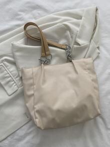 Letter Large Capacity Slogan Graphic Chain Decor Square Bag - Beige - View 2