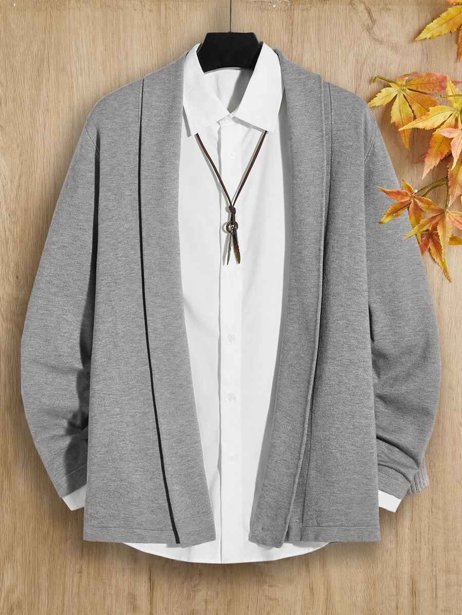 Manfinity Áo khoác cardigan nam thiết kế đơn giản - Màu Xám nhạt - Xem 1