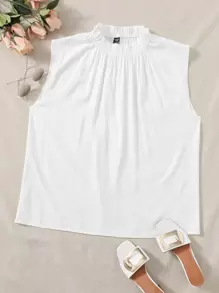 SHEIN LUNE Blusa Sin Mangas Con Cuello Con Volantes Para Tallas Grandes - Blanco - Ver 1