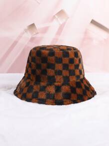 1入格紋設計女士毛茸茸漏斗帽 - 彩色 - 查看 1