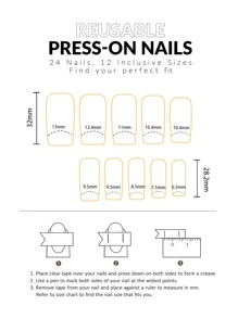 Upgrade Your Look With 24Pcs Long Square White French 3D Rhinestone Decor Fake Nail & 1Pc Nail File & 1Sheet Tape Press On Nails Nail Supplies Nails - Multicolor - View 5