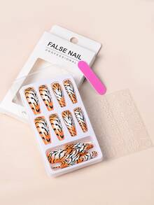 24pcs Long Coffin Tiger Skin Print Fake Nail & 1sheet Tape & 1pc Nail File - Multicolor - View 8