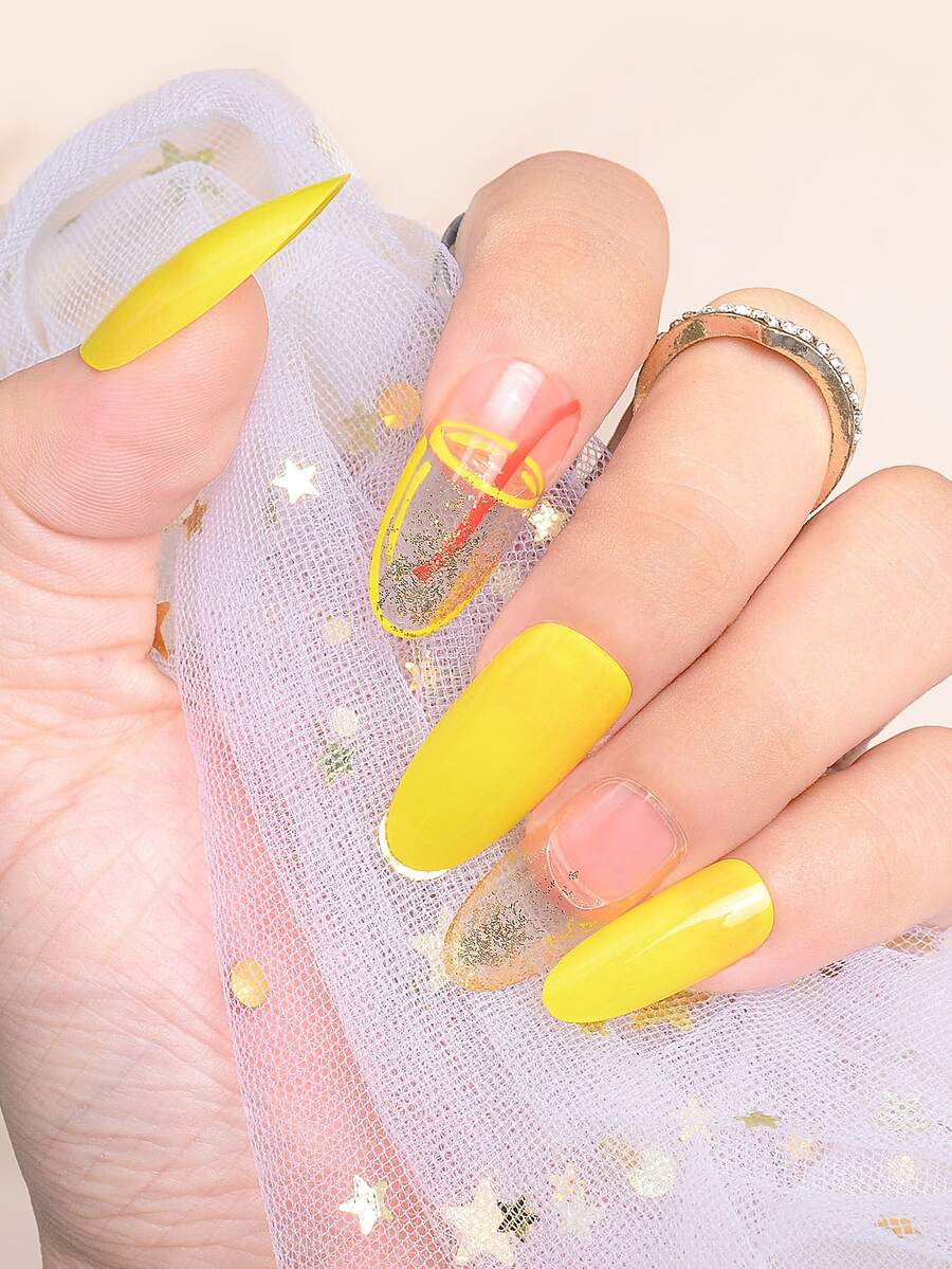 24pcs Long Oval Fake Nail & 1sheet Tape & 1pc Nail File - Multicolor - View 1