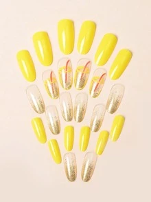 24pcs Long Oval Fake Nail & 1sheet Tape & 1pc Nail File - Multicolor - View 4