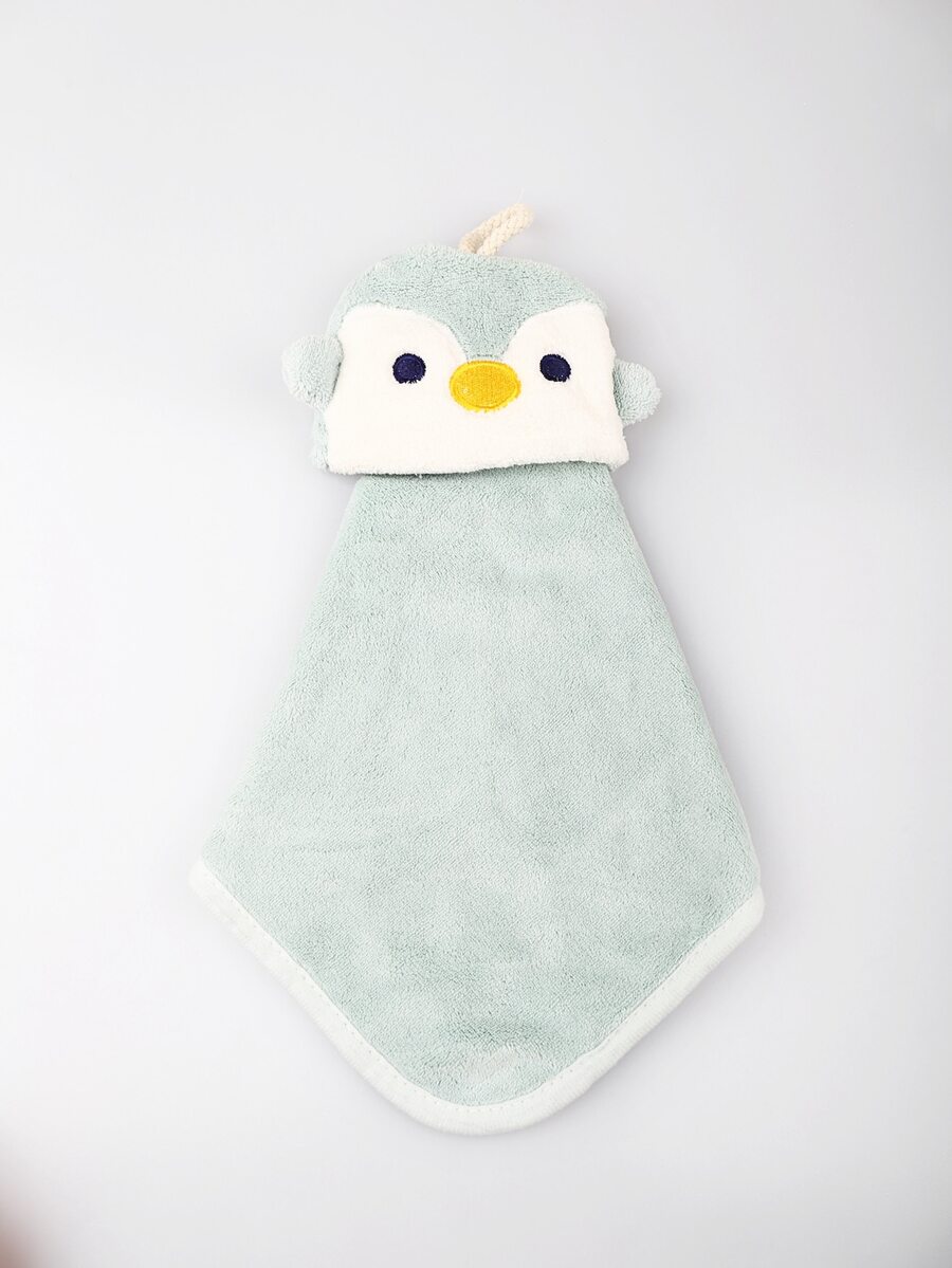 1pc Cartoon Penguin Embroidered Washcloth - Green - View 1