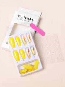 24pcs Long Oval Fake Nail & 1sheet Tape & 1pc Nail File - Multicolor - View 8