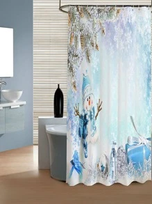 Christmas Snowman Pattern Waterproof Shower Curtain - Multicolor - View 1