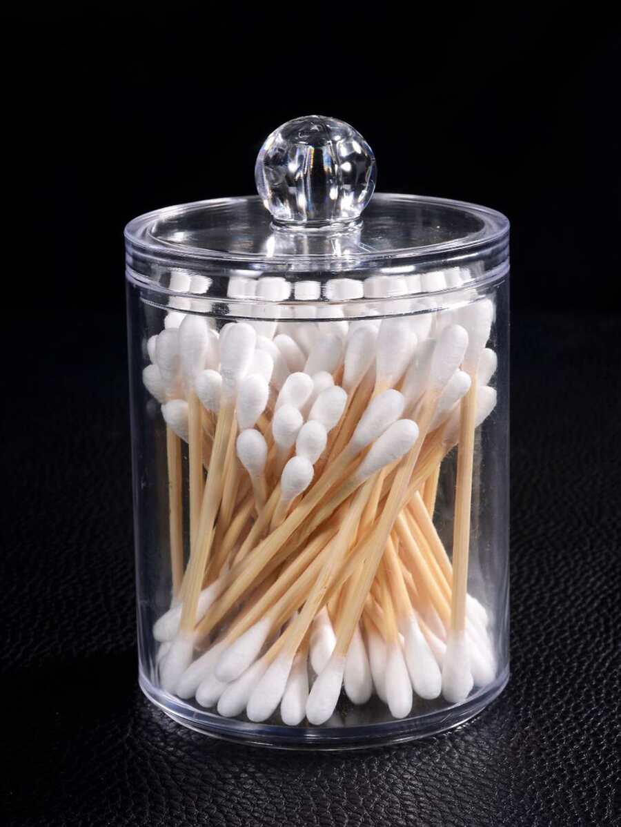 1pc Plastic Swab Holder Dispenser, Round Pads Storage Organization - Clear - View 1