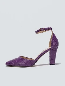 鱷魚壓紋粗跟踝帶高跟鞋 - 紫色 - 查看 3
