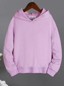 女孩蝴蝶和標語圖案落肩袖連帽衫