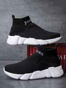 Men Letter Graphic Running Shoes - Black - View 1