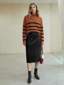 MOTF PREMIUM WOOL-MIX WIDE STRIPED JUMPER - Brown - View 4