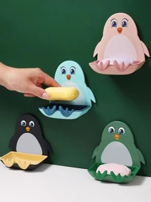 1pc Penguin Design Random Color Soap Dish, Cartoon PP Wall Mounted Soap Storage Rack For Home