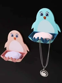 1pc Penguin Design Random Color Soap Dish, Cartoon PP Wall Mounted Soap Storage Rack For Home