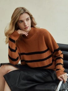MOTF PREMIUM WOOL-MIX WIDE STRIPED JUMPER - Brown - View 5
