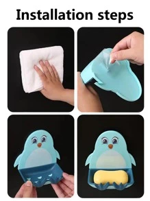 1pc Penguin Design Random Color Soap Dish, Cartoon PP Wall Mounted Soap Storage Rack For Home