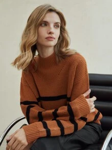 MOTF PREMIUM WOOL-MIX WIDE STRIPED JUMPER - Brown - View 7